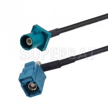 Water Blue FAKRA Plug to FAKRA Jack Right Angle Cable Using RG174 Coax