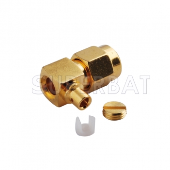 RP SMA Plug Female Right Angle Connector for Semi-Rigid .086" RG405 Cable