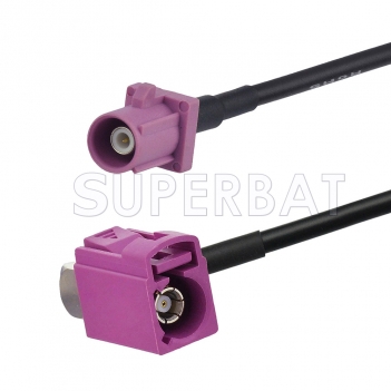 Violet FAKRA Plug to FAKRA Jack Right Angle Cable Using RG174 Coax