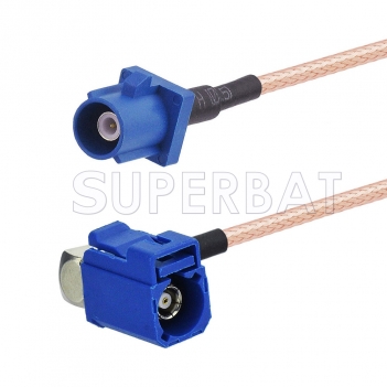 Blue FAKRA Plug to FAKRA Jack Right Angle Cable Using RG316 Coax