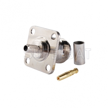 N Jack Female Connector Straight 4 Hole Flange Crimp LMR-195