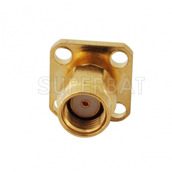 RP SMA Plug Female Straight 4 Hole Flange Solder Connector