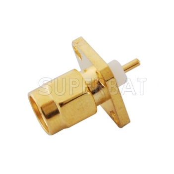 RP SMA Plug Female Straight 4 Hole Flange Solder Connector