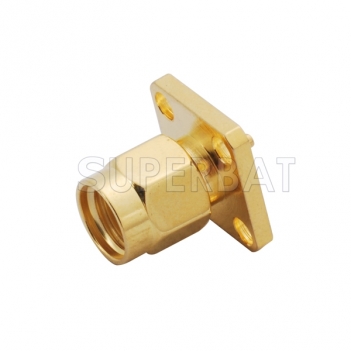 RP SMA Plug 4 Hole Flange Panel Mount PCB Connector