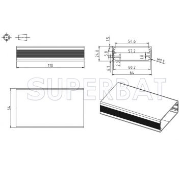 Aluminum Enclosure Case Tube 64mm*24mm*110mm（W*H*L）