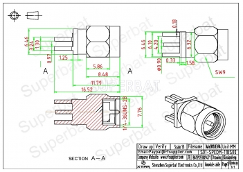 SMA Male Plug End Launch PCB Edge Mount Solder 0.051 inch RF Connector