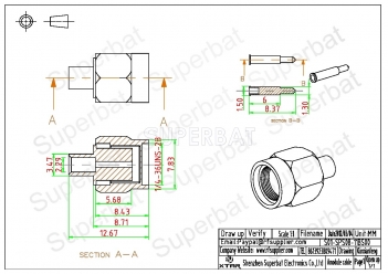 Superbat SMA Plug Male RF Connector solder for Semi-rigid RG405 0.086" Cable