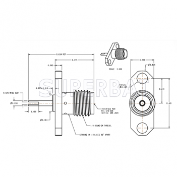 Superbat SMA Straight Female 2 Holes Panel Flange Receptacle Connector with long insulator solder post