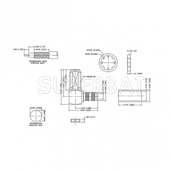 Superbat RF Connector SMA Right Angle Crimp Jack Female Bulkhead for RG-58 KSR-195