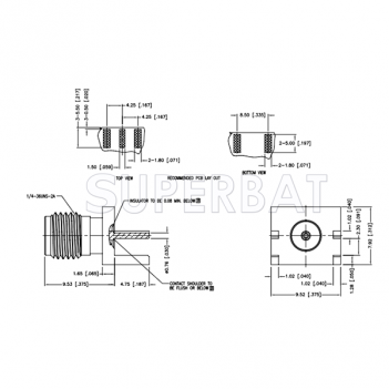 SMA Jack Female Round Post Contact PCB Mount Connector for .091 inch End Launch