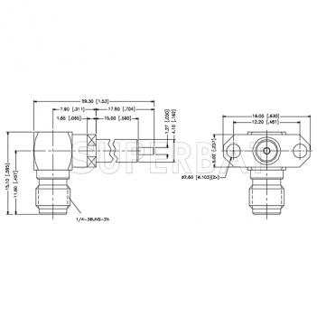 Superbat SMA Connector Right angle Jack Female panel mount receptacle 2 hole flange with long PTFE