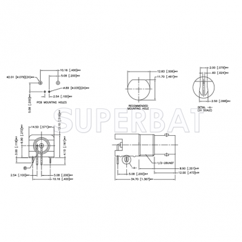 BNC Jack Right Angle Through Hole PCB Mount 75 Ohm