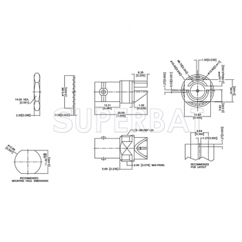 Superbat 75 Ohm BNC Jack Bulkhead Connector BNC End Launch Jack for 0.062 inch PCB