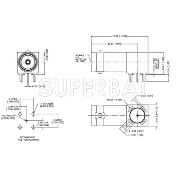 75 Ohm BNC Jack Female Right Angle PCB Mount RF Connector for High Performance HD/SDI Video Applications