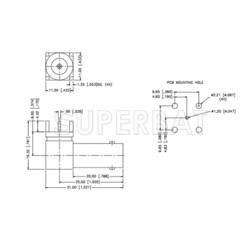 50 Ohm BNC Right Angle PCB Jack FemaleThru Hole PCB Mount connector