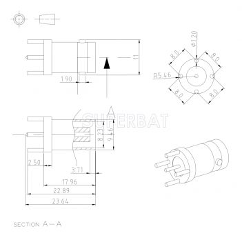 50 Ohm BNC Straight Jack Female PCB Mount Connector