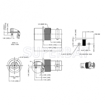 Superbat BNC Jack Female Right Angle 75 Ohm End Launch Mount Connector