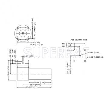 BNC 75 Ohm Jack Female Right Angle PCB Connector