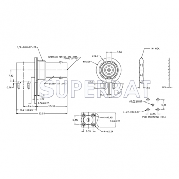 50 Ohm BNC Thru Hole Jack Female bulkhead right angle PCB Mount connector