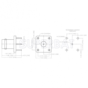 Superbat 50 Ohm BNC Jack Female Straight Panel PCB Mount With Post Terminal 4 Stud