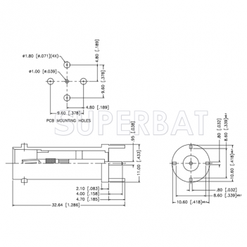 Superbat BNC Jack Female Straight PCB Through Hole Mount 75 Ohm Connector