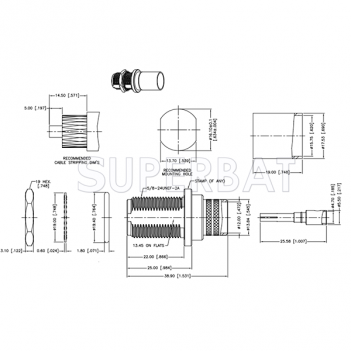 Superbat 50 Ohm N Type Jack Female Straight Bulkhead Crimp Connector For LMR-600 Coaxial Cable