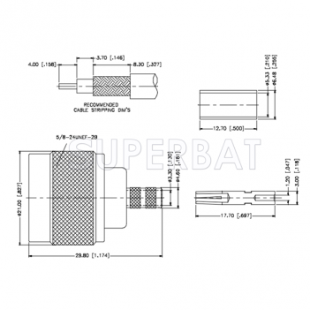 Superbat N Type Straight Plug(female socket) Crimp 50 Ohm Reverse Polarized Connector for LMR-200 Cable