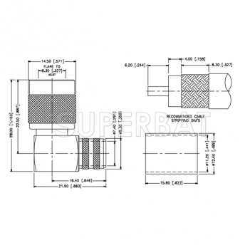 TNC Male Plug Solder Right Angle Connector 50 Ohm for RG-214