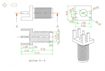 SMA Female End Launch Jack PCB Mount wide flange .062" medium version connector