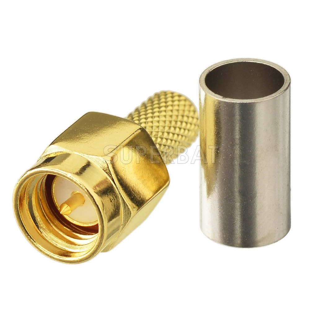 100x SMA Male Plug Straight Crimp Connector – Gold Plated, Fits RG58 RG142 RG223 RG400 LMR195 – Universal RF Coax