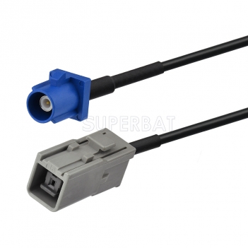 Fakra Signal Blue Straight Plug to GT5-1S Grey Straight Jack RG174 10cm