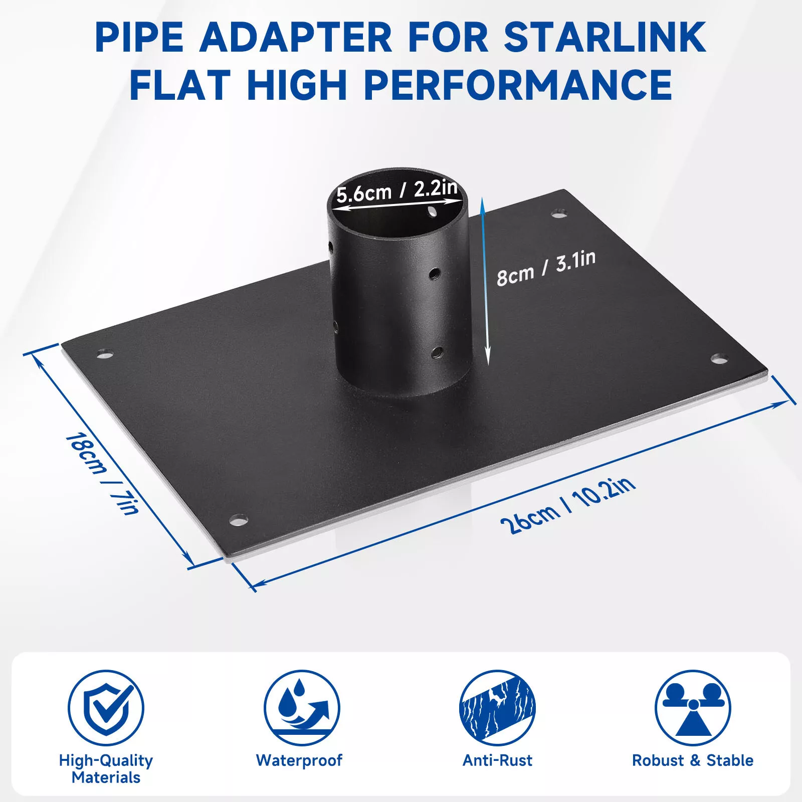 Flat High Performance Pipe Adapter Kits Roof Mount for Starlink High Performance Gen 2 Antenna