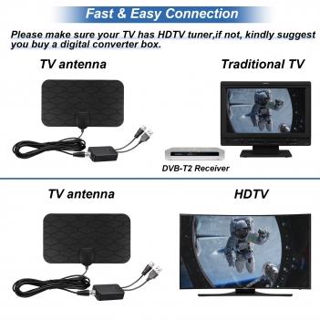 Indoor TV Aerial Digital HDTV Antenna with 3 Meter Extension Cable Freeview TV Aerial for Digital HDTV Smart TV Support 1080p VHF UHF Television Local Channels