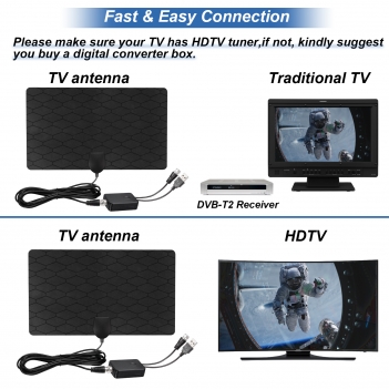 TV Aerial Indoor Digital HDTV TV Antenna with 3 Meter Extension Cable With Compatible with Digital HDTV Smart TV Support 1080p VHF UHF Television Local Channels