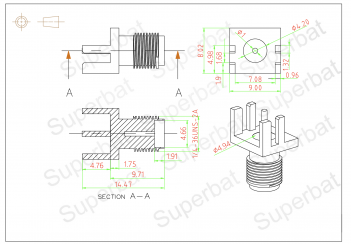 SMA Jack Female Edge Mounted Straight PCB Connector for 0.062 inch End Launch