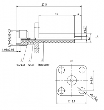 SMA female 4 hole panel mount Jack with long extended dielectric