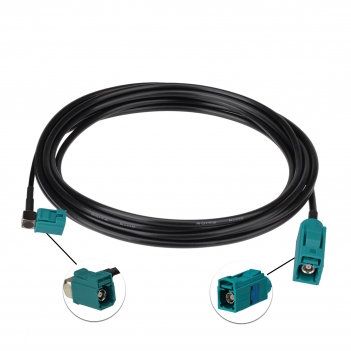 Fakra Water Blue Right Angle Jack to Fakra Water Blue Straight Jack RG174 250cm