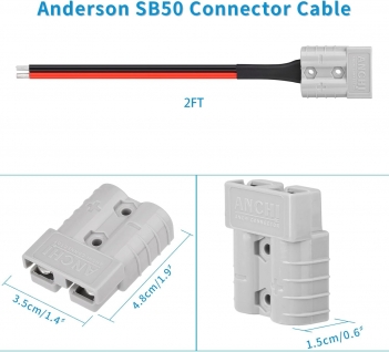 10AWG 2FT Anderson Connector 50 Amp Cable,Anderson SB50 Plug Battery Quick Connector Cable for Solar and Wind Energy Systems Battery Power Connections