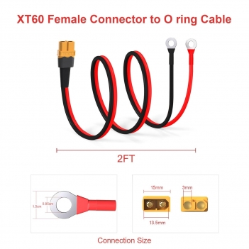 XT60 to O Ring Terminal Cable,10AWG XT60 Female to O Ring Connector Cable with Tinned Pure Wire for RC Battery Solar Portable Power Power Station and Solar Panel(2FT)