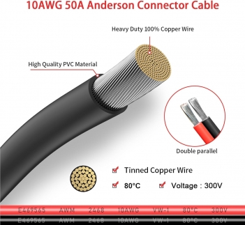 10AWG 2FT Anderson Connector 50 Amp Cable,Anderson SB50 Plug Battery Quick Connector Cable for Solar and Wind Energy Systems Battery Power Connections