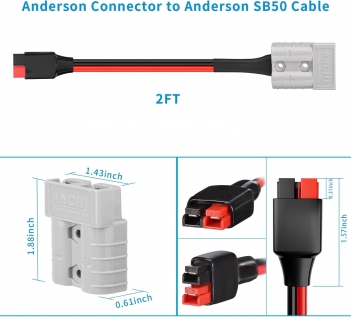 Cable, Anderson SB50-PP45 Amp Connector Cable for Solar Portable Gennerator Battery Power Transfer