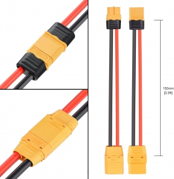ELFCULB XT60 to XT90 Adapter Cable, 12AWG 0.5FT XT60 Male and Female to XT90 Connector Cable for RC Lipo Battery FPV Racing Drone Portable Power Station(2 Pairs)
