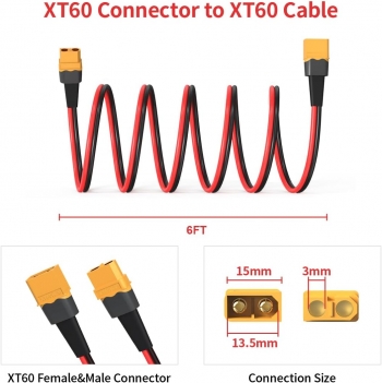 ELFCULB 10AWG 6FT XT60 Extension Cable XT60 Female to Male Connector for RC Battery Portable Power Station Solar Panel(6FT)