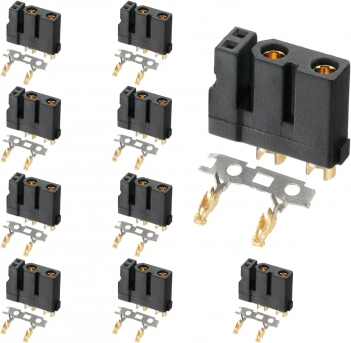 ELFCULB 10pcs Amass XT30(2+2) Female Connectors, Drone FPV Lipo Battery Connectors, Gold Plated for RC UAV Robots (Black)