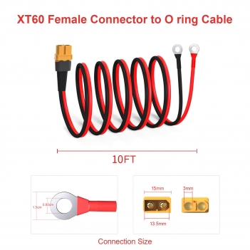 ELFCULB XT60 to O Ring Terminal Cable, 10AWG XT60 Male to O Ring Connector Cable with Tinned Pure Wire for RC Battery Solar Portable Power Power Station and Solar Panel(10FT)