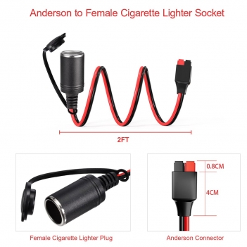 ELFCULB 12AWG Anderson to Cigarette Lighter Socket,12V Female Cigarette Lighter Socket Connector Cable for Portable Solar Panel Tire Inflator(2FT)