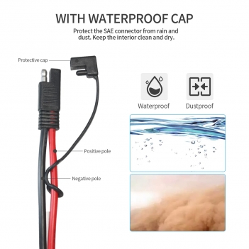 ELFCULB SAE Battery Connector, 12AWG to O Ring Terminal Harness Cable, Quick Connector Extension Cable, with 3 Fuse, Compatible with Solar Panel, Motorcycle, Car (10FT)