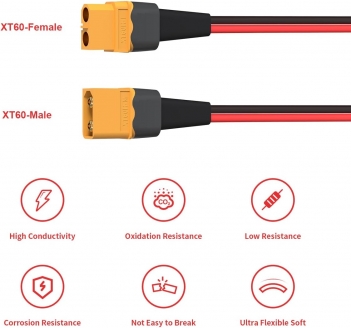 ELFCULB XT60 Splitter Cable,12AWG XT60 1 Male to 3 Female Connector Cable for UAV Phantom Quadcopter RC Car(1FT)