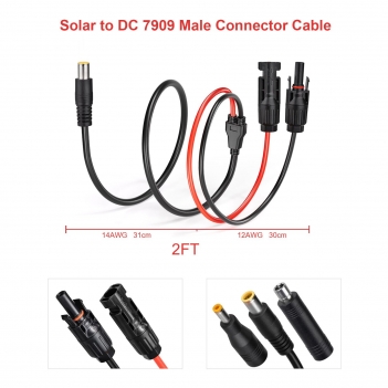 ELFCULB Solar to DC 8mm Cable, 14AWG 2FT Solar Panel Connector to DC7909 Male Connector Cable for Solar Generator Portable Power Station