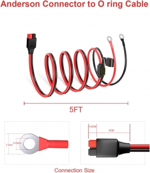 ELFCULB Anderson Connector to O Ring Terminal 10AWG Battery Connector Cable with 5 Fuse for Automotive Portable Power Station Solar Generators(5FT)
